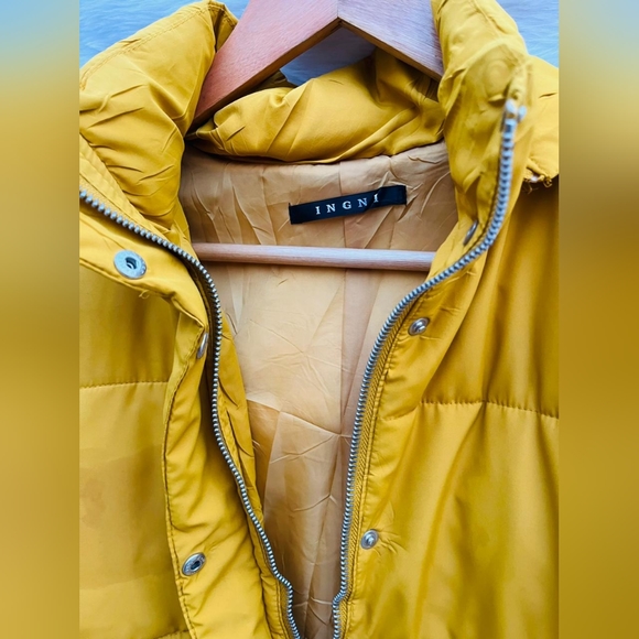 IGNI Mustard Oversized Puffer Jacket with Hoodie - Picture 6 of 10